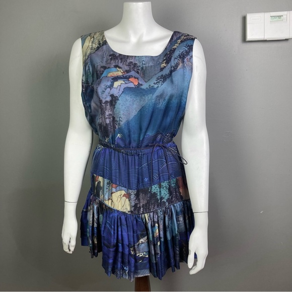 ROCHAS Dress size 4 /40 Blouson tiered Paris fashion French liquid abstract art - Picture 4 of 15